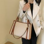 Wholesale Women Retro Fashion Color Contrast Large Capacity Canvas Tote Bag - Image 2