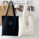 Wholesale Women Fashion Smiley Print Large Capacity Canvas Tote Bag