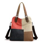 Wholesale Women Fashion Vintage Large Capacity Canvas Blocking Color Shoulder Bag