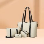 Women Fashion Casual Color Block Large Capacity Tote Bag Three-Piece Bag Set - Image 2
