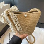 Wholesale Women Fashion Elegant Solid Color Handmade Woven Ribbon Crossbody Bag