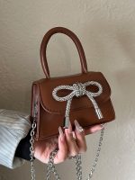 Women Fashion Solid Color Rhinestone Bowknot Crossbody Bag - Image 2
