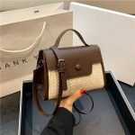 Wholesale Simple Pu Straw Woven Stitching Handbag Retro Crossbody Bag