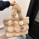 Wholesale Women Fashion Casual Solid Color Plush Large Capacity Tote Bag