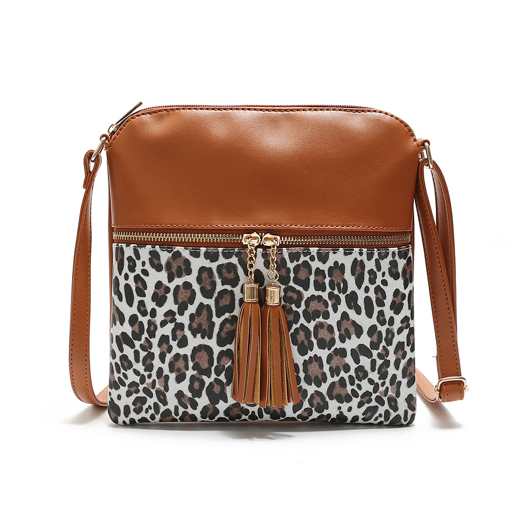 main_0-1153 Women Contrast Color Leopard Tassel Bag - Image 1