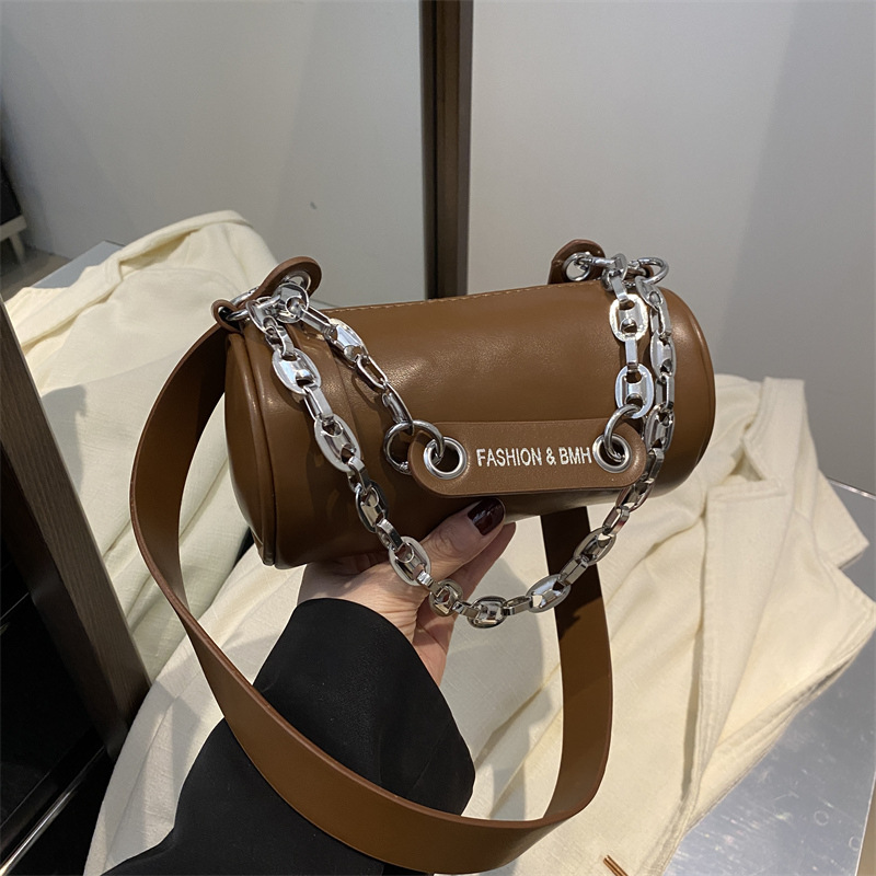 main_0-1158 Women Fashion Casual Solid Color Chain Cylindrical Crossbody Bag - Image 1