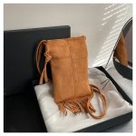 Women Retro Solid Color Frosted Tassel Crossbody Bag