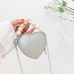 Wholesale Women Fashion Casual Solid Color Heart-Shaped Beads Chain Crossbody Bag