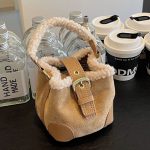 Wholesale Women Fashion Casual Lamb Wool Suede Bucket Crossbody Bag