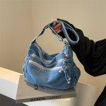 Wholesale Women Fashion Casual Large Capacity Zipper Denim Crossbody Bag