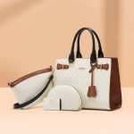 Wholesale Women Fashion Retro Color Block Large Capacity Tote Bag Four-Piece Bag Set - Image 2