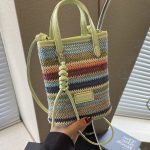 Women Fashion Vacation Contrast Color Straw Woven Mobile Phone Crossbody Bag