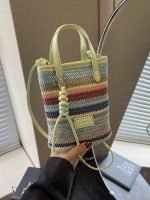 Wholesale Women Fashion Vacation Contrast Color Straw Woven Mobile Phone Crossbody Bag