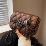 Wholesale Women Casual Simple Solid Color Embroidery Chain Crossbody Bag
