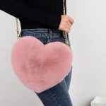 Wholesale Women Fashion Cute Heart Shaped Solid Color Plush Crossbody Bag