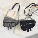 Wholesale Women Elegant Rhinestone Inlay Design Solid Color Saddle Crossbody Bag