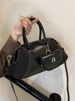 Wholesale Women Casual Simple Solid Color Splicing With Pendant Handbag - Image 2