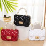 Wholesale Women Elegant Mini Flap Buckle Design Pearl Decoration Solid Color PU Crossbody Bag