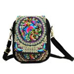 Wholesale Women Bohemian Ethnic Floral Embroidered Design Crossbody Zip Bag
