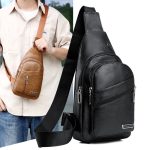 Men Fashion Casual Solid Color Soft Leather Business Chest Bag