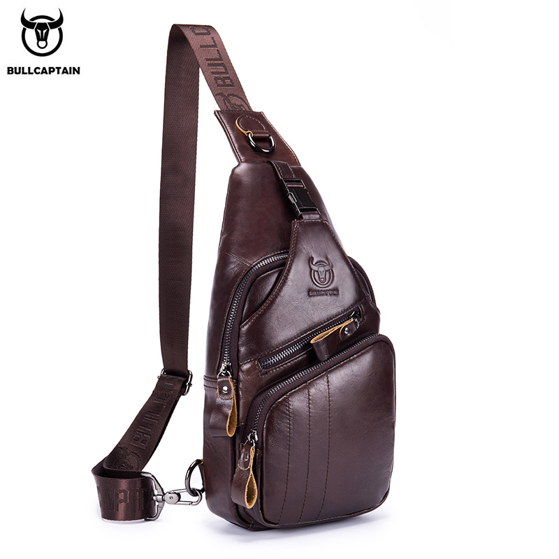 main_0-1382 Wholesale Men Vintage Zipper Design Multi-pocket Business Leather Chest Bag - Image 1
