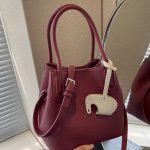 Women Fashion Casual Solid Color Litchi Pattern Bucket Handbag - Image 2