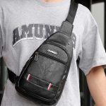 Wholesale Men Fashion Casual Commuter PU Double Layer Chest Bag