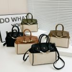 Elegant Large Capacity Canvas Color Contrast Handbags - Image 2