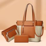Wholesale Fashion Contrast Color Bag Stitching Large-Capacity Handbag Three-Piece Set