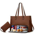 Wholesale Women Fashion Casual Solid Color Large Capacity Tote Bag Two-Piece Bag Set