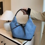 Wholesale Fashion Bow Denim Canvas Spliced Large Capacity Handbags - Image 2