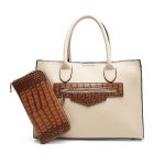 Wholesale Women Fashion Bag Colorblock Litchi Pattern Large Capacity Handbag Two-Piece Set