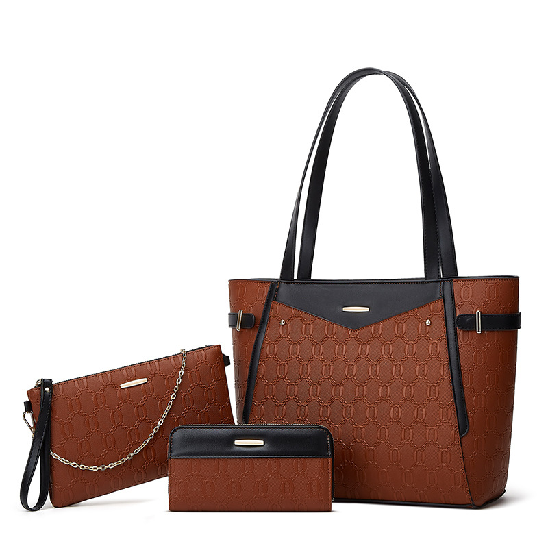 main_0-164 Women Fashion Retro Simple Color Block Pattern Printed Handbag Bag Three-Piece Set - Image 1