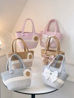 Wholesale Summer Women Casual Vacation Straw Woven Bow Floral Handbag - Image 2
