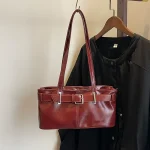 Wholesale Women Fashion Casual Simple Solid Color Belt Buckle Shoulder Bag - Image 2