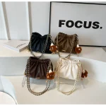 Wholesale Women Fashion Casual Solid Color Chain Plush Pendant Shoulder Bag - Image 2