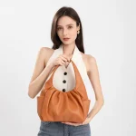 Women Fashion Casual Solid Color Soft Leather Cattle Cloud Folded Handbag - Image 3