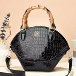 Women Fashion Retro Crocodile Pattern Bamboo Handbag