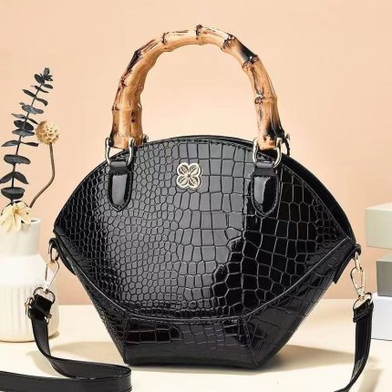 Women Fashion Retro Crocodile Pattern Bamboo Handbag