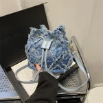 Wholesale Women Fashion Casual Tie-Dye Denim Bucket Crossbody Bag - Image 2