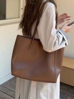 Women Fashion Retro Solid Color Large Capacity Tote Bag - Image 2