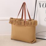 Wholesale Women Fashion Casual Solid Color Large Capacity Tassel Woven Tote Bag