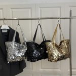 Women Fashion Casual Solid Color Sequins Large Capacity Shoulder Bag - Image 2