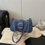 Wholesale Women Fashion Casual Solid Color Chain Belt Denim Shoulder Bag