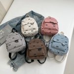 Women Fashion Corduroy Bowknot Printed Mini Backpack