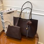 Women Fashion Retro Solid Color Large Capacity Tote Bag Two-Piece Bag Set - Image 2