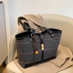 Wholesale Women Fashion Casual Splicing Large Capacity Pendant Woolen Tote Bag