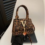 Wholesale Women Fashion Casual Retro Leopard "V" Buckle Square Shoulder Bag