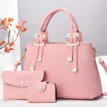 Wholesale Women Fashion Casual Solid Color Stone Pattern Handbag Three-Piece Bag Set