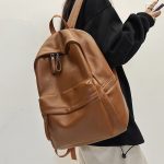 Wholesale Men Women Retro Leather Schoolbag College Students Commuter Travel Backpack